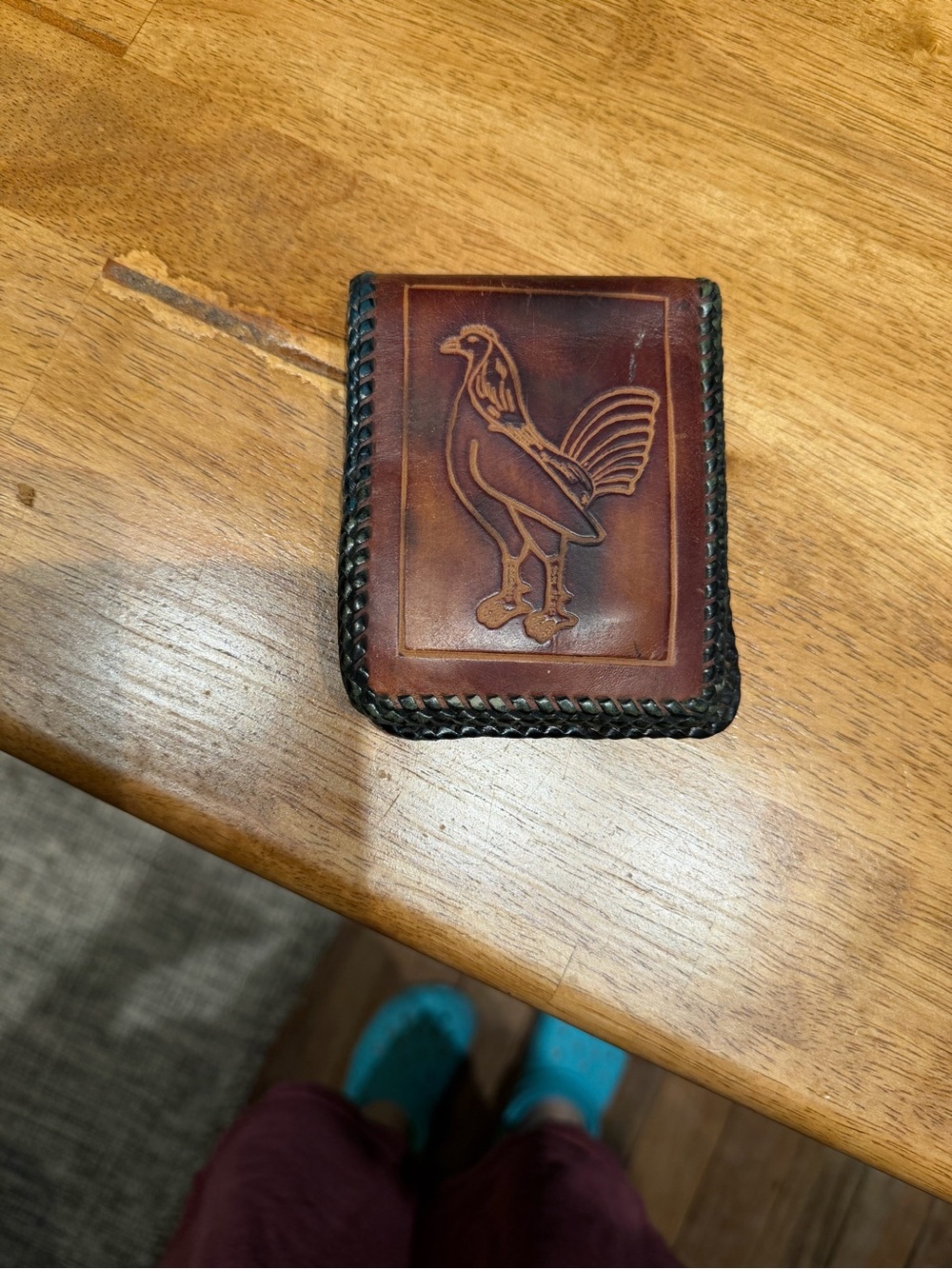 Brown Leather Bifold Wallet with Embossed Rooster